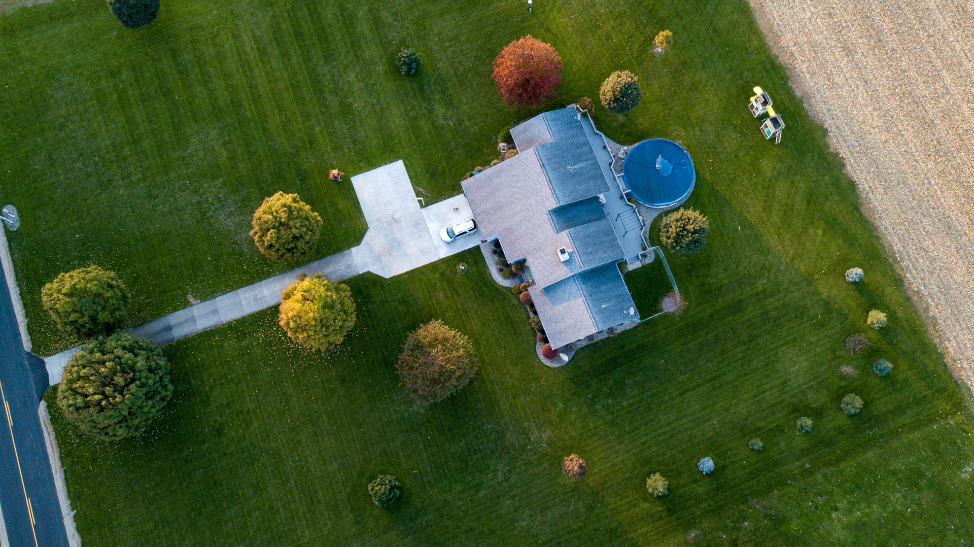 Freshly mowed lawn in front of a suburban home